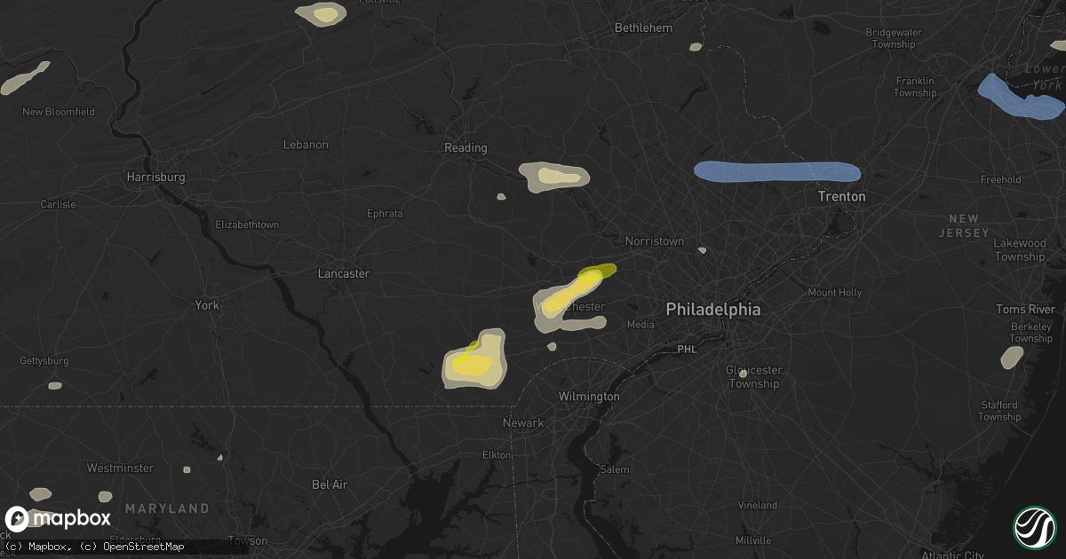 Hail map in Downingtown, PA on May 20, 2026