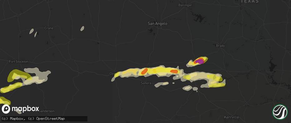 Hail map in Eldorado, TX on May 20, 2026