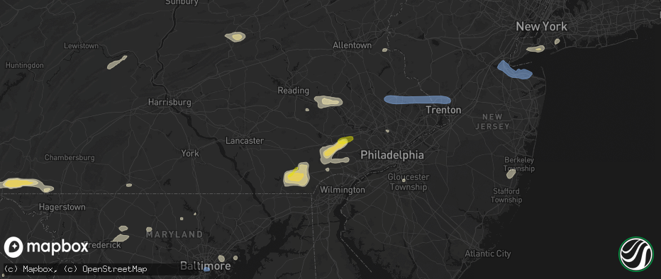 Hail map in Exton, PA on May 20, 2026