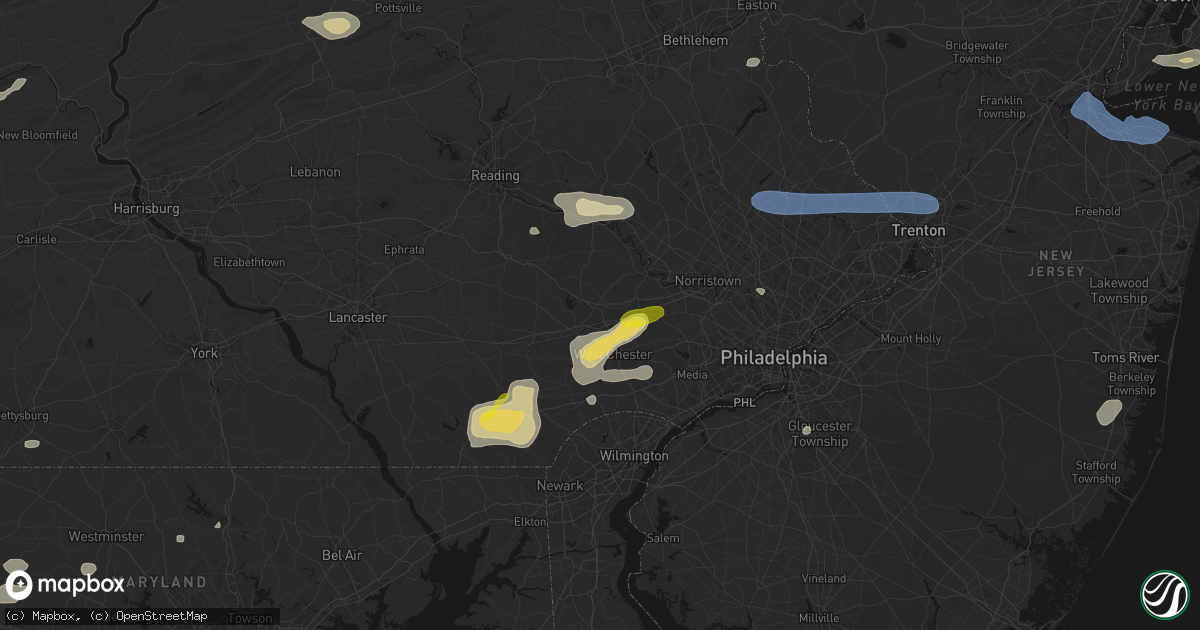 Hail map in Exton, PA on May 20, 2026