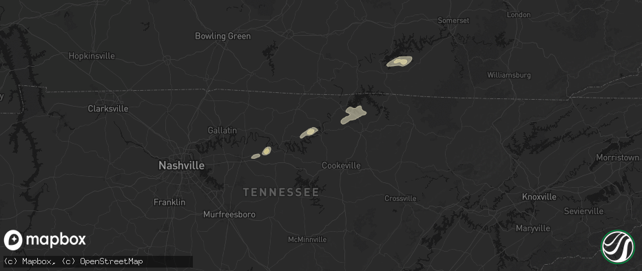 Hail map in Gainesboro, TN on May 20, 2026