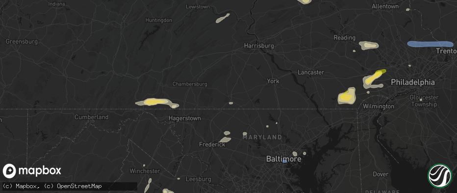 Hail map in Gettysburg, PA on May 20, 2026
