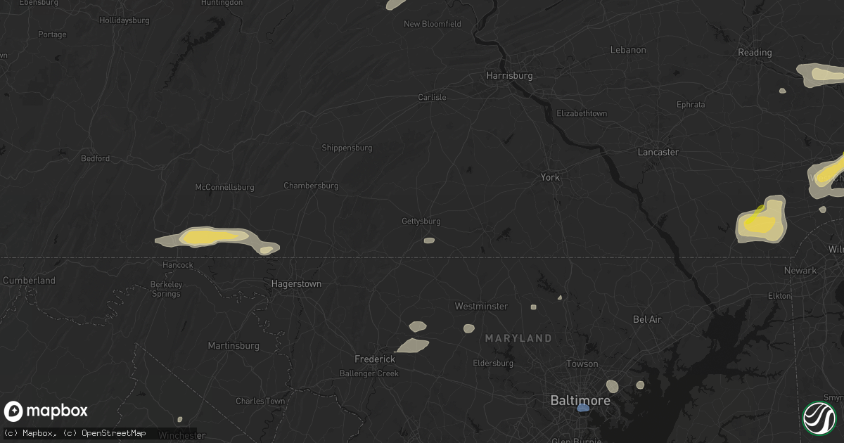 Hail map in Gettysburg, PA on May 20, 2026