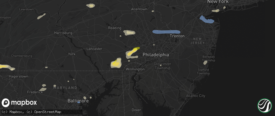 Hail map in Glen Mills, PA on May 20, 2026
