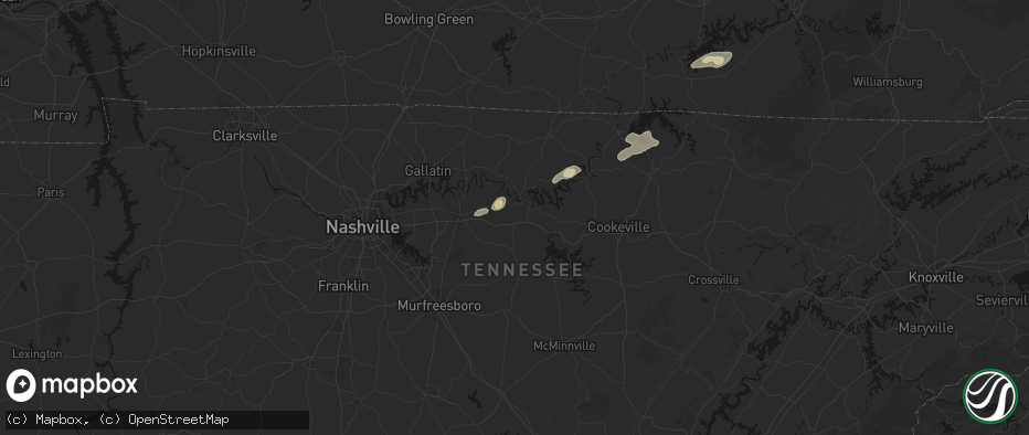 Hail map in Gordonsville, TN on May 20, 2026