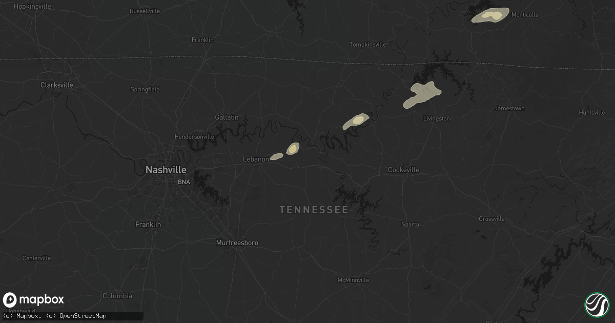 Hail map in Gordonsville, TN on May 20, 2026