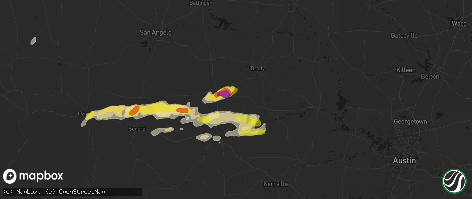 Hail map in Hext, TX on May 20, 2026