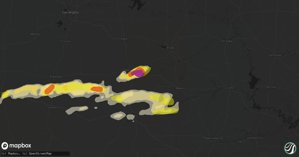 Hail map in Hext, TX on May 20, 2026