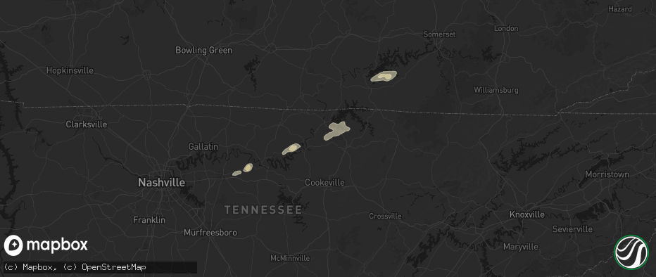 Hail map in Hilham, TN on May 20, 2026