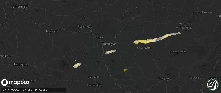 Hail map in Huntington, WV on May 20, 2026