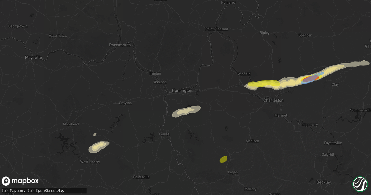 Hail map in Huntington, WV on May 20, 2026