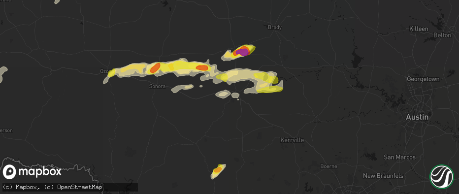 Hail map in Junction, TX on May 20, 2026