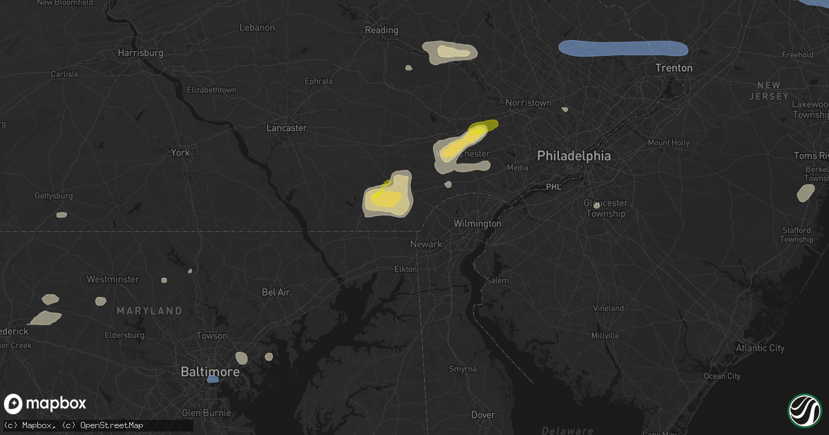 Hail map in Landenberg, PA on May 20, 2026