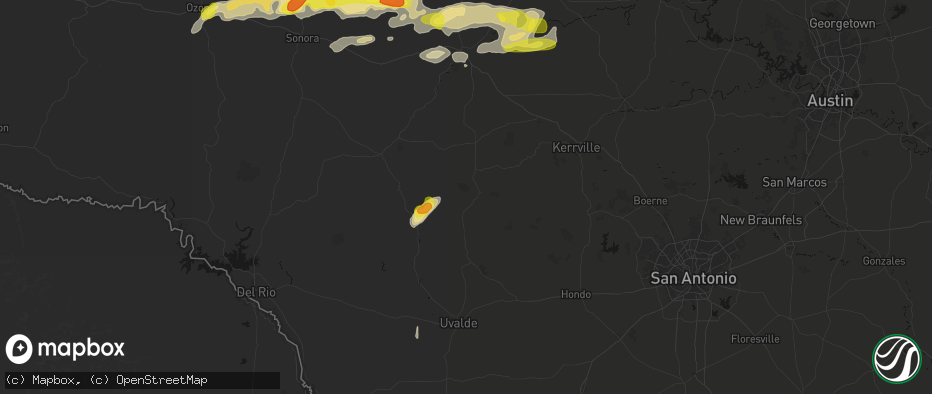 Hail map in Leakey, TX on May 20, 2026