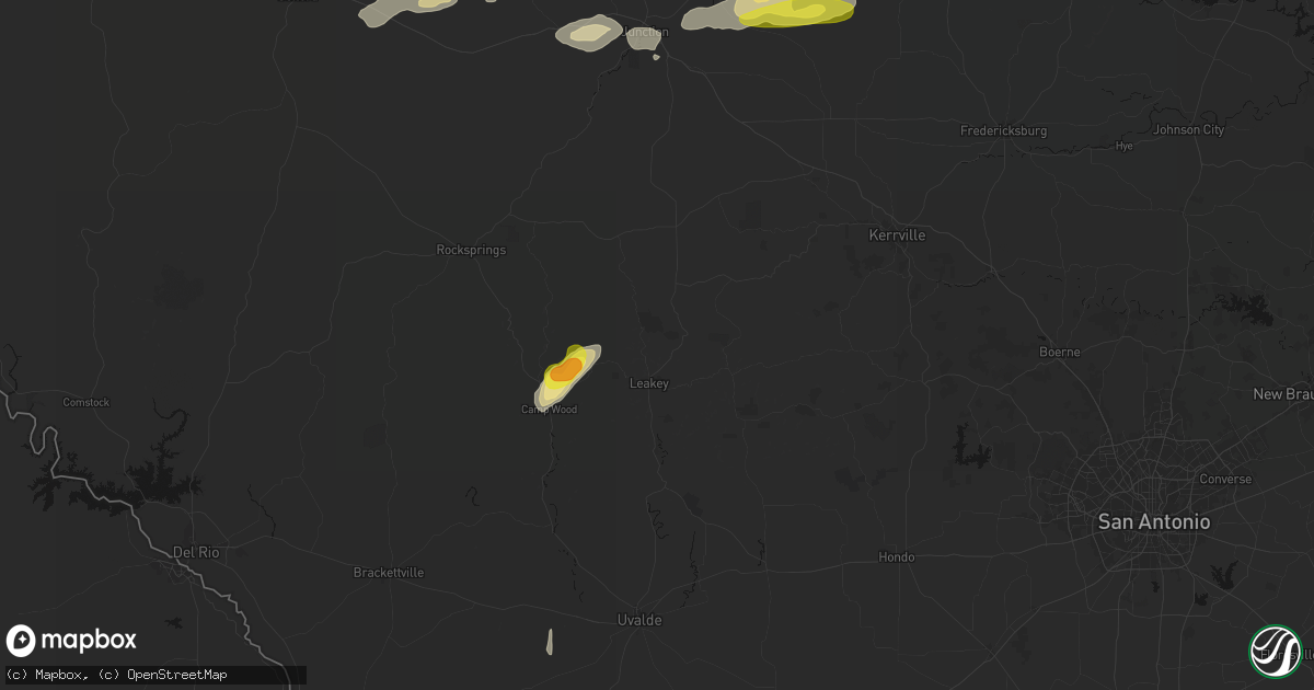 Hail map in Leakey, TX on May 20, 2026
