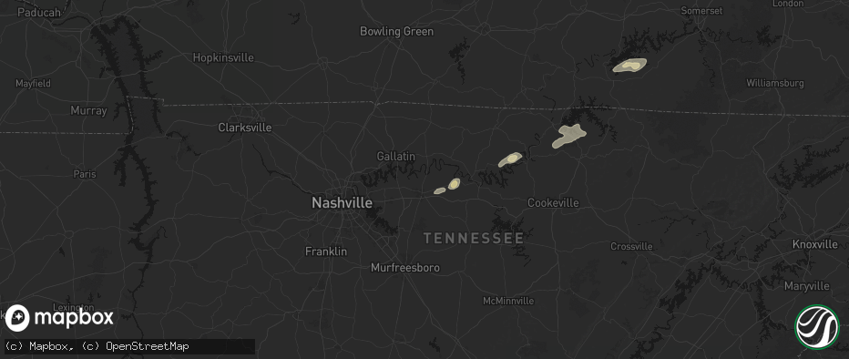 Hail map in Lebanon, TN on May 20, 2026