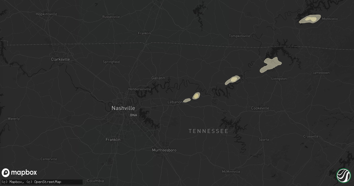 Hail map in Lebanon, TN on May 20, 2026