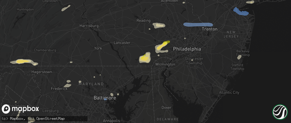 Hail map in Lincoln University, PA on May 20, 2026