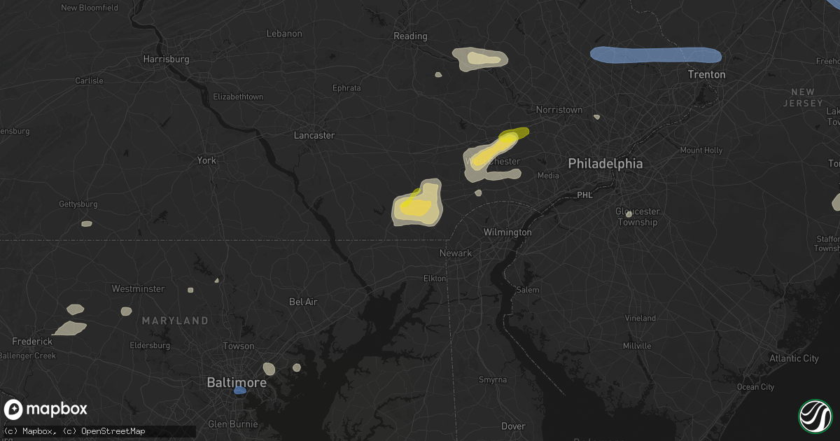 Hail map in Lincoln University, PA on May 20, 2026