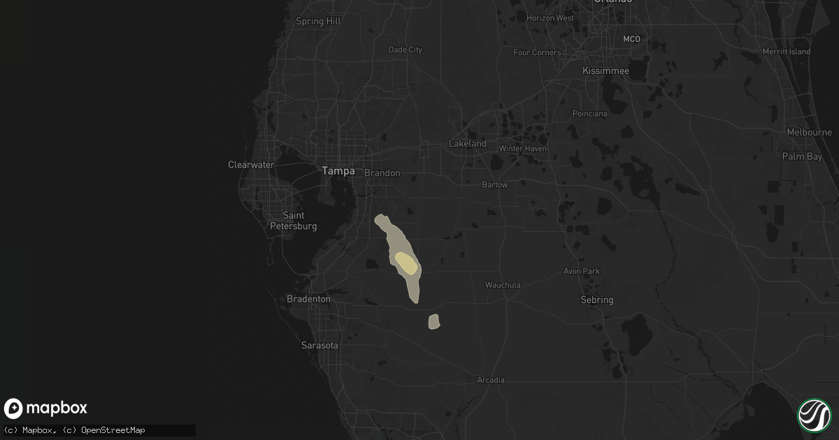 Hail map in Lithia, FL on May 20, 2026