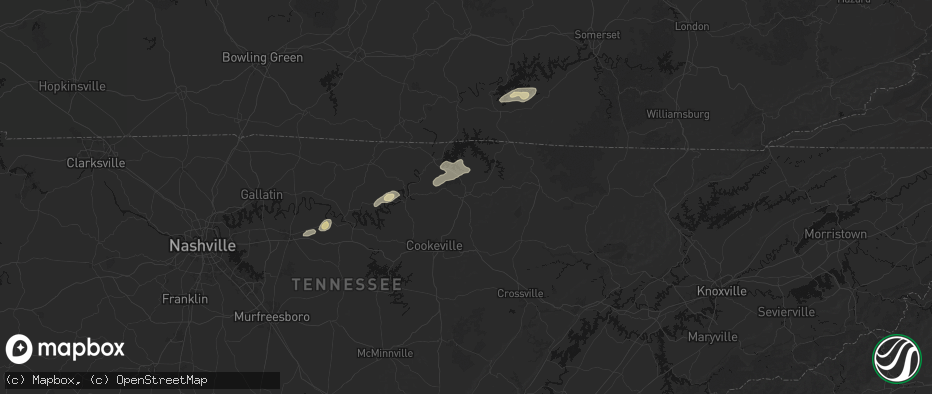 Hail map in Livingston, TN on May 20, 2026