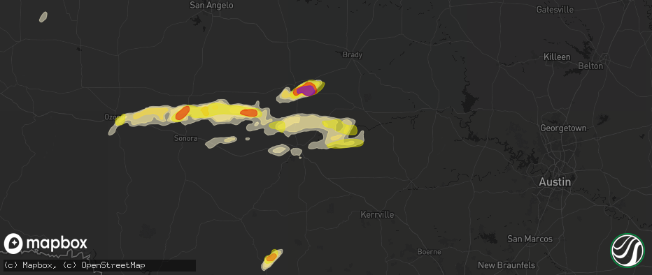 Hail map in London, TX on May 20, 2026