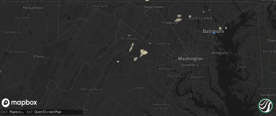 Hail map in Markham, VA on May 20, 2026