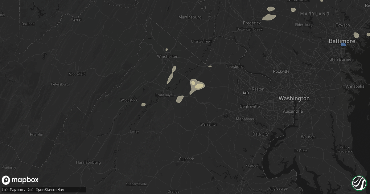 Hail map in Markham, VA on May 20, 2026