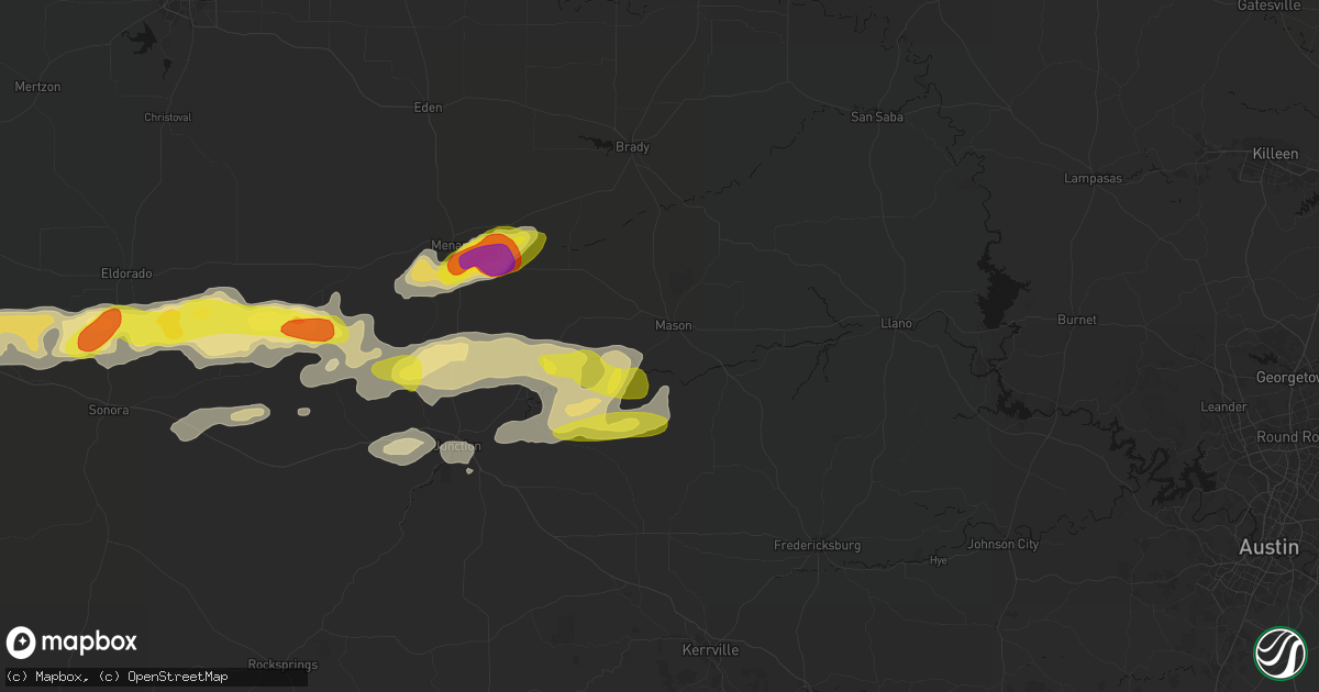 Hail map in Mason, TX on May 20, 2026