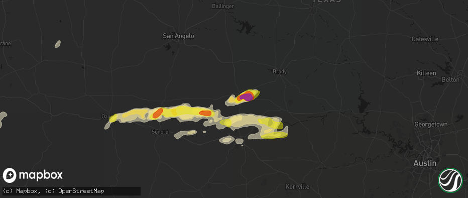 Hail map in Menard, TX on May 20, 2026