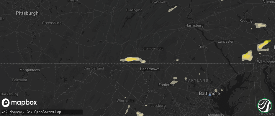 Hail map in Mercersburg, PA on May 20, 2026