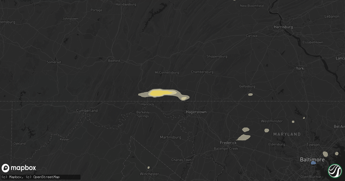 Hail map in Mercersburg, PA on May 20, 2026