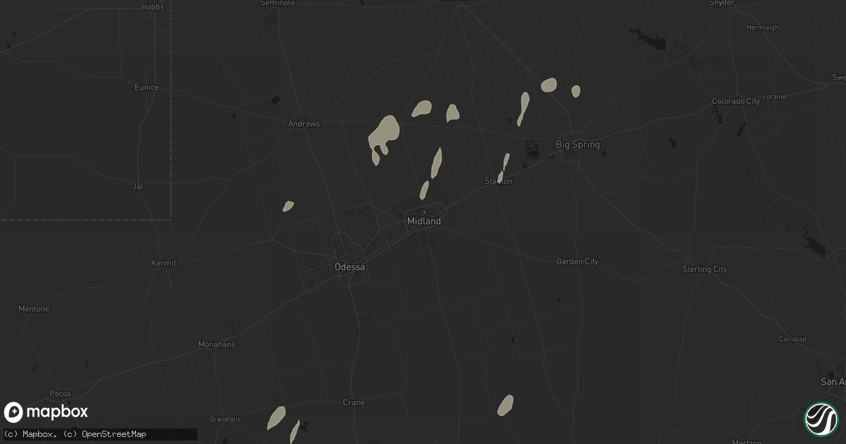 Hail map in Midland, TX on May 20, 2026