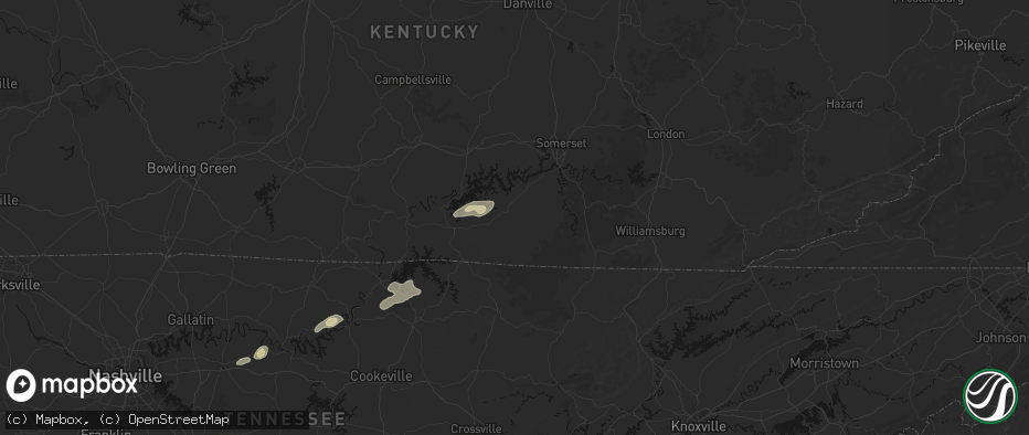 Hail map in Monticello, KY on May 20, 2026