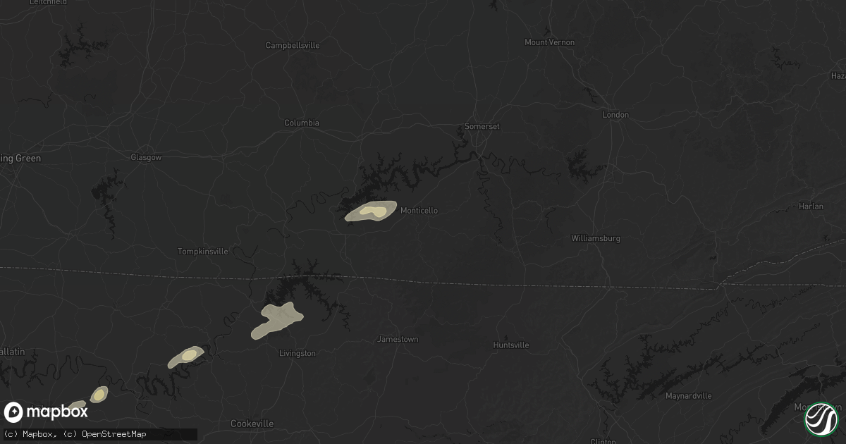 Hail map in Monticello, KY on May 20, 2026