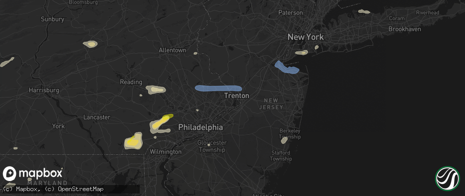 Hail map in Morrisville, PA on May 20, 2026
