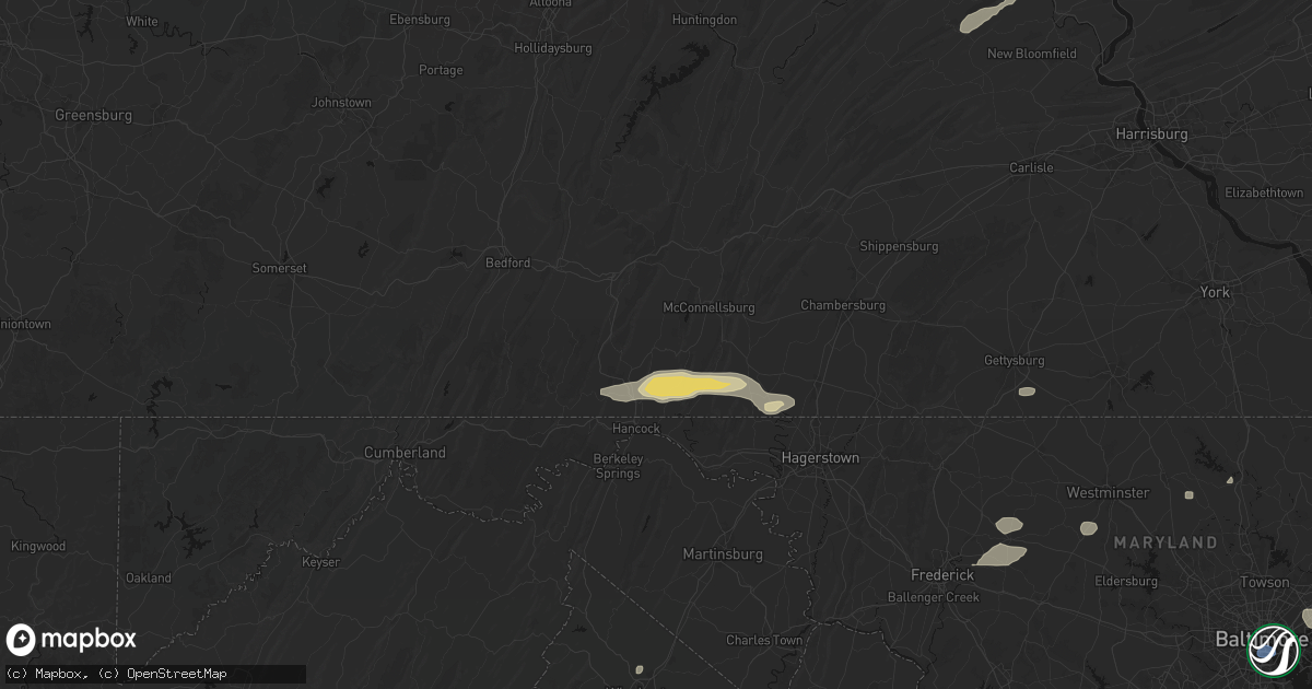 Hail map in Needmore, PA on May 20, 2026