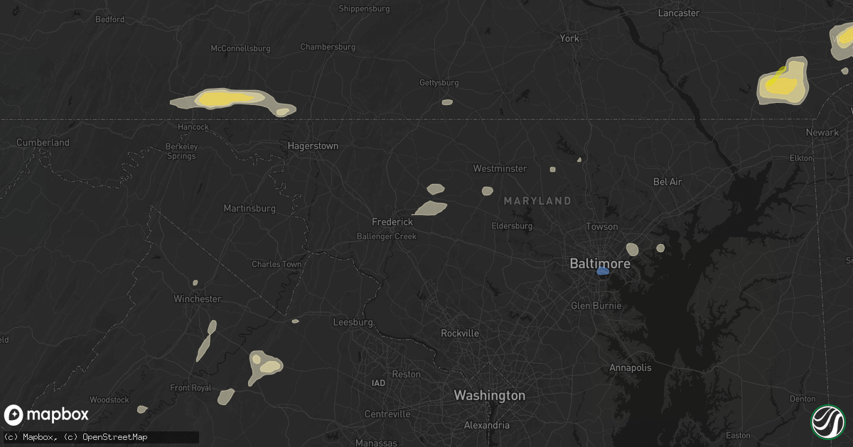 Hail map in New Market, MD on May 20, 2026