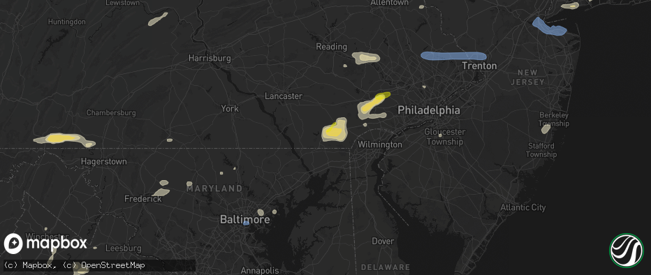 Hail map in Oxford, PA on May 20, 2026