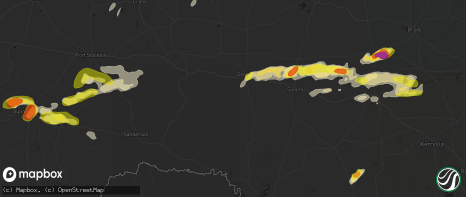Hail map in Ozona, TX on May 20, 2026
