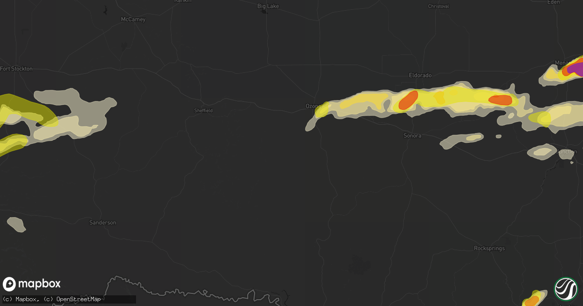 Hail map in Ozona, TX on May 20, 2026