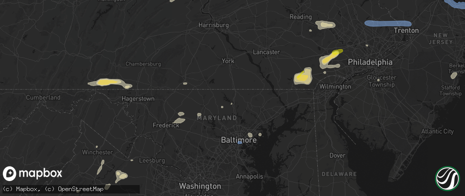 Hail map in Parkton, MD on May 20, 2026