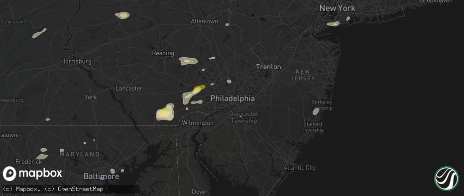 Hail map in Philadelphia, PA on May 20, 2026