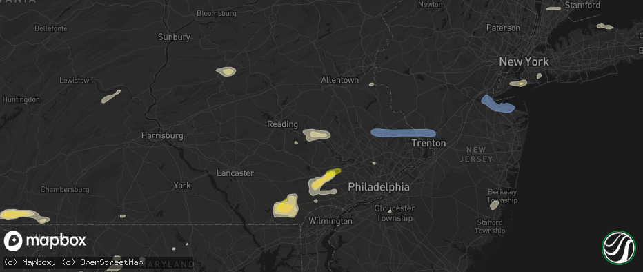 Hail map in Pottstown, PA on May 20, 2026