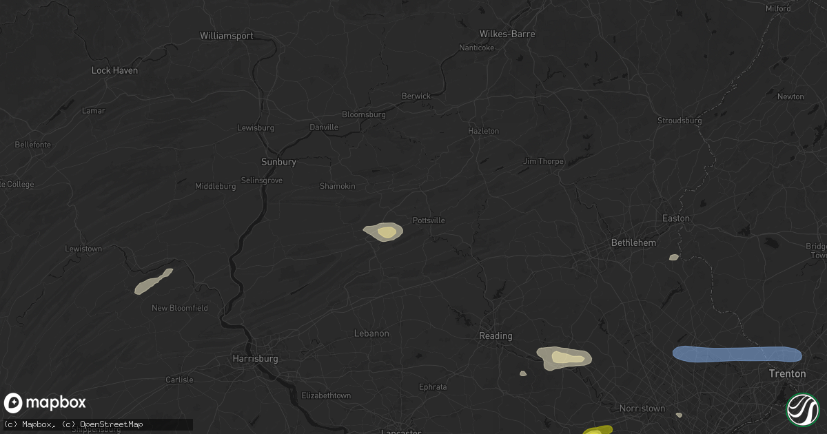 Hail map in Pottsville, PA on May 20, 2026