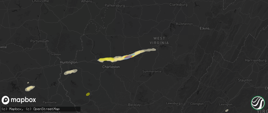 Hail map in Procious, WV on May 20, 2026