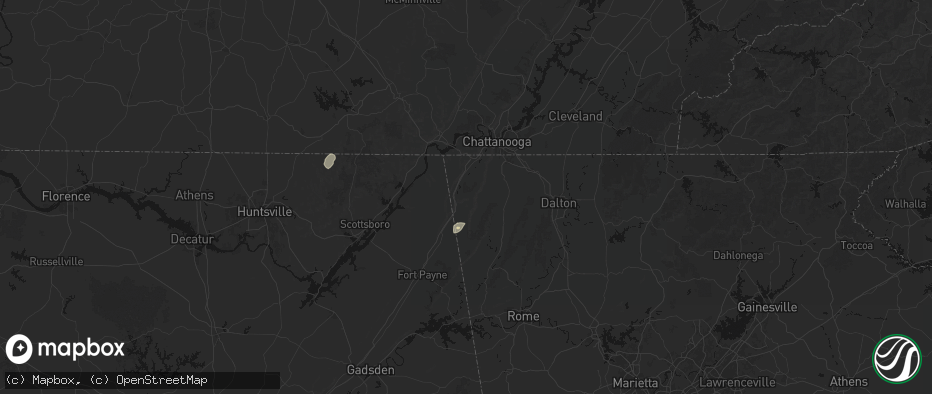 Hail map in Rising Fawn, GA on May 20, 2026