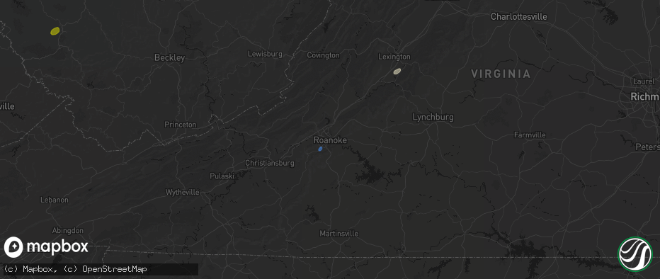 Hail map in Roanoke, VA on May 20, 2026