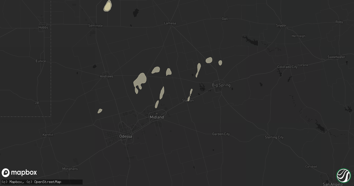 Hail map in Stanton, TX on May 20, 2026