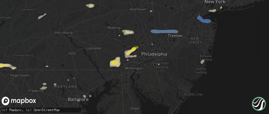 Hail map in Thornton, PA on May 20, 2026
